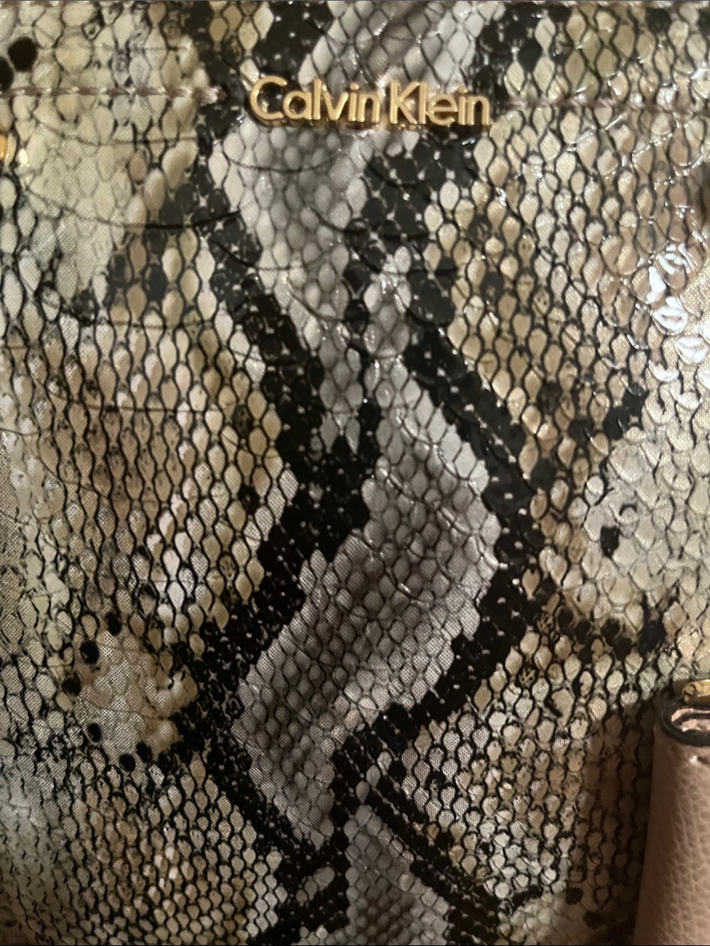 Calvin Klein Blush Beige Python-Print Satchel - Picture 3 of 13